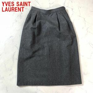 A1760 イブサンローラン 膝丈スカート タイト ウール グレー YVES SAINT LAURENT　裏地あり M