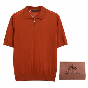 Loro Piana　ロロピアーナ メンズ 半袖 ニットポロシャツ Tシャツ 春夏 クリ色 2XLサイズ 紳士服 ニットカットソー トップス ウール