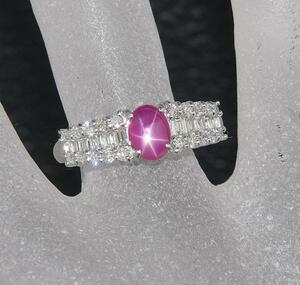 《質屋出品》Pt900★天然スタールビー1.20ct+ダイアモンドリング★k-3218