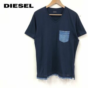 1S1896-J◆DIESEL ディーゼル 切替デザイン半袖Tシャツ◆サイズM メンズ 紳士 トップス カットソー デニム カットオフ 春夏 Vネック