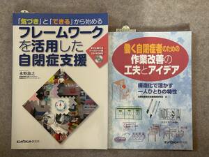 書籍　フレームワークを活用した自閉症支援※CD-ROM未開封、働く自閉症者のための作業改善の工夫とアイデア　計2冊