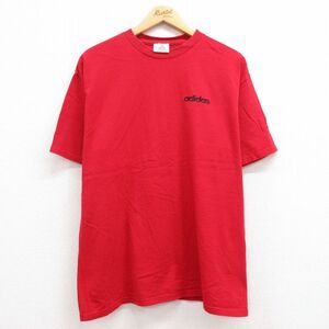 L/古着 半袖 アディダス adidas ビンテージ Tシャツ メンズ 00s ワンポイントロゴ コットン クルーネック 赤 レッド 23jun08 中古