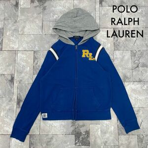 Polo Ralph Lauren ポロラルフローレン ジップアップパーカー sweat hoodie スウェットパーカー ワッペン キッズ ブルー サイズM 玉FL3516