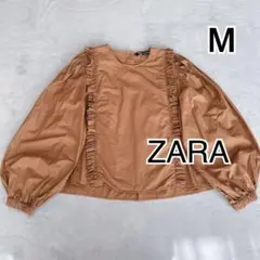 ZARA ザラ フリル付きポプリントップス ボリューム袖フリルシャツ