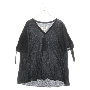 MM6 Maison Margiela エムエムシックスメゾンマルジェラ 15SS ロング丈Tシャツ 半袖カットソー ネイビー レディース S32GC0381