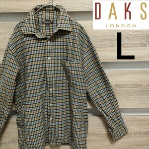 DAKS（ダックス）チェック柄シャツ L サイズ 美品②（25）ウールリネンシャツ 日本製 ■宅急便コンパクト発送！！