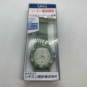 588-0166 Q&Q 腕時計 シチズン CITIZEN ソーラー　ラバーベルト カーキ 稼働品