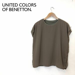 R2132-U-N◆UNITED COLORS OF BENETTON ベネトン ブラウス 半袖 透け感 シアー素材 無地 きれいめカジュアル◆sizeS カーキ ポリエステル