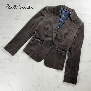 美品 BLACK LABEL Paul Smith ポール・スミス ベロア シングルボタン テーラードジャケット 総裏 レディース チャコール サイズ42*SC12