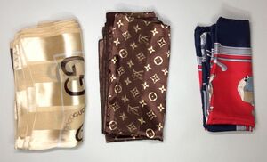 【中古品】CELINE / GUCCI / LOUIS VUITTON セリーヌ / グッチ / ヴィトン スカーフ ハンカチ タグ無し まとめ品【3枚セット】