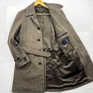 美品/L相当 ロロピアーナ【上質な手触り】Loro Piana シップス SHIPS ステンカラーコート ロング ヘリンボーン ベルト メンズ アウター 茶