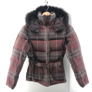 【中古】BURBERRY LONDON リバーシブル チェックダウンジャケット エンジ サイズ40 △袖口スレ、フロント汚れ　バーバリー[240024480817]