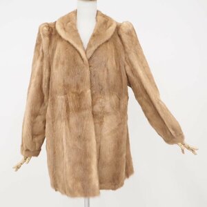 美品【 Alaska Furs / シンプルデザイン / ネーム無し 】 高級毛皮 パステルミンク ◆セミロングコート 79cm丈 ◆ライトブラウン ◆U700Y