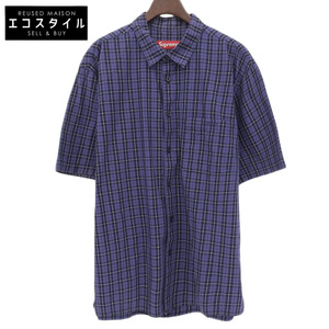 美品 Supreme シュプリーム Loose Fit Mini Plaid S/S Shirt シャツ トップス メンズ ブルー系 L 24SS