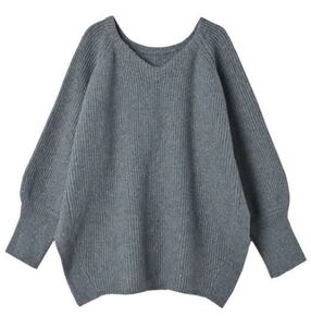 Brown&Street Vネックざっくりミックスニット セーター レディース 長袖 プルオーバー チャコールグレー ゆったり おしゃれ 春秋冬 新品