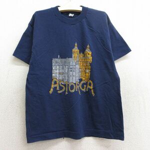 古着 スクリーンスターズ 半袖 ビンテージ Tシャツ キッズ ボーイズ 子供服 80s 城 アストルガ コットン クルーネック 紺 ネイビー 24a