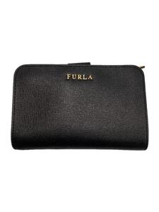 FURLA◆2つ折り財布/レザー/BLK/無地/レディース