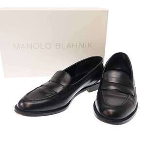 MANOLO BLAHNIK マノロブラニク GEORGIA カーフレザーローファーシューズ 419-0499-0003 ブラック 37.5 ITATC11R9HR0