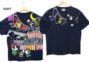 盆踊りパンダ半袖Tシャツ◆PANDIESTA JAPAN ネイビーXLサイズ 582216 パンディエスタジャパン 和柄 和風 刺繍