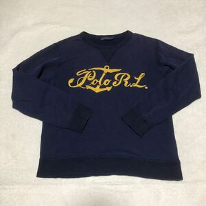 POLO RALPH LAUREN ラルフローレン vintage ヴィンテージ スウェット トレーナー 前V 針抜き チェーンステッチ ネイビー L