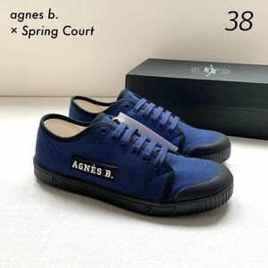 新品正規 アニエスベー agnes b. × スプリングコート SPRING COURT コラボ ロゴ キャンバス スニーカー 38 定1.87万 レディース 送料無料