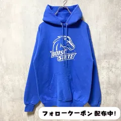 古着 used　PORT and COMPANY　長袖カレッジプリントパーカー　BOISE STATE　ボイシ州　馬　青　ブルー