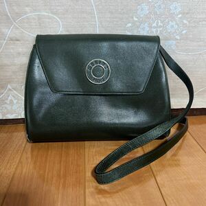 1円〜CELINE セリーヌ サークルロゴ フラップ カーフ レザー 本革 ショルダー バッグ モスグリーン 斜め掛け 492