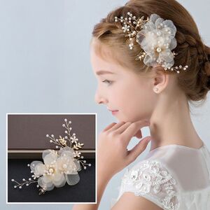 ヘアアクセサリー 子供 新品 キッズ 髪飾り 結婚式 ウェディング 発表会 パーティ 花 ヘアクリップ パール かわいい ゴールド 習い事