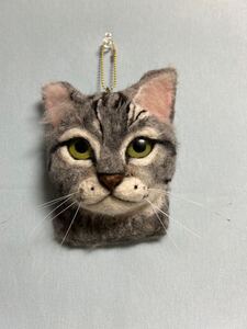 羊毛フェルト猫サバトラドデカキーホルダー　ハンドメイド