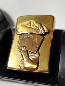 未使用品　トランプ　トリック　BRASS　Zippo　トランプ　フルハウス　ブラス　ジッポー　金色インサイドユニット　1996年製造　希少品