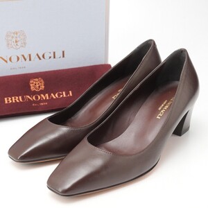 MH1223*未使用*ブルーノマリ BRUNO MAGLI*36.5(23.5cm相当)*スクエアトゥ*レザーパンプス*靴*ブラウン*イタリア製