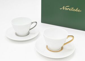 (1034M 0120H8) 1円～ 未使用 Noritake ノリタケ カップ＆ソーサー ペア セット 2客 金 銀 陶器 食器 カップ 小皿