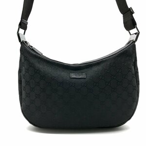 1円 良品 GUCCI グッチ GGキャンバス レザー ショルダー バッグ ブラック 斜め掛け a4014