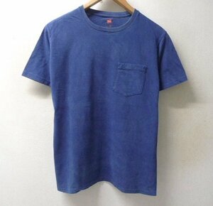 ◆Hanes ヘインズ クルーネック ポケット付き フェード感 色落ちあり Tシャツ ネイビー系 サイズS