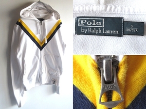 Polo by Ralph Lauren ラルフローレン ロゴピスネーム TALONジップ Vテープデザイン コットン 鹿の子 パーカー S ホワイト 白 紺黄ライン