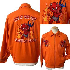 美品 90s ビンテージ デビル スカジャン L オレンジ GREAT RED HOT POWER OF DEVILS ジャケット xpv