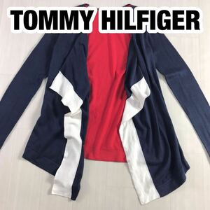 TOMMY HILFIGER トミーヒルフィガー カーディガン S ネイビー レッド