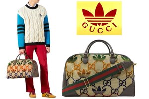 50万新品◆グッチ GUCCI×adidas ベロアGGモノグラム×トレフォイル2wayショルダー大容量ボストンダッフルバッグ マルチカラー 1円