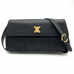 1円 良品 CELINE セリーヌ トリオンフ ヴィンテージ レザー ショルダー バッグ ブラック a3866