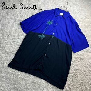 【極美品/希少XLサイズ】PAUL SMITH ポールスミス 半袖シャツ ボタンシャツ レーヨン 現行タグ 総柄 アロハ シェルボタン LL ボタニカル