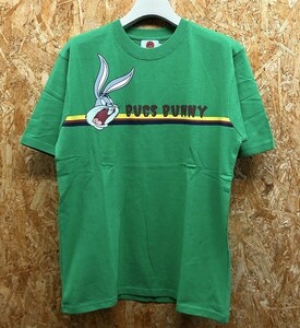 LOONEY TUNES ルーニーテューンズ Mサイズ メンズ Tシャツ レトロプリント 両面プリント 丸首 カットソー 半袖 綿100% グリーン 黄緑色