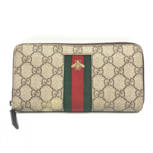 【中古】GUCCI GGスプリーム ラウンドファスナー長財布 408831 ブラウン グッチ[240010446707]