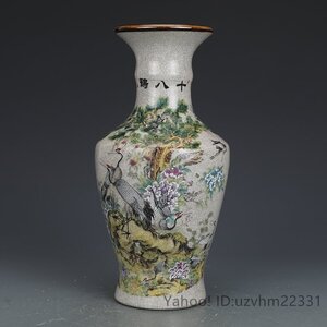 高品質 官窯 花瓶 粉彩描金 磁器 鶴紋 鳥柄景徳鎮 置物　中国陶磁 収蔵品 鑑賞