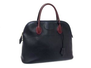 1円 ■美品■ HERMES エルメス ボリード35 クシュベル ハンドバッグ トートバッグ S刻印 レディース ブラウン系×ネイビー系 BI5257