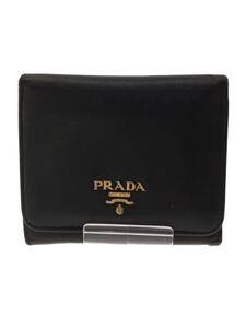 PRADA◆サフィアーノ/3つ折り財布/レザー/BLK/メンズ