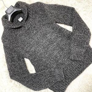 アルマーニコレツィオーニ【圧倒的高級感】ARMANI ショールカラーニット ケーブルニット セーター グレー系 マーブル織 Mサイズ ローゲージ