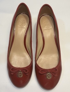 TORY BURCH ウエッジソール パンプス 靴 エナメル レッド レディース サイズ7・1/2M 24.5cm 中古 送料無料 