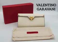 【美品】★VALENTINO★ 長財布 レザー スタッズ ホワイト ゴールド