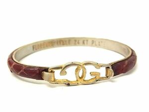 GUCCI グッチ FLORENCE ITALY 24 KT PLATED パイソン型押しレザー ブレスレット バングル ブラウン系×ゴールド系 DG2424