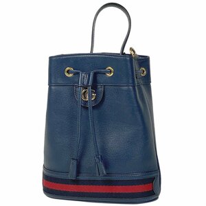 【在庫一掃】 グッチ GUCCI オフィディア スモール バケットバッグ 2WAY ショルダーバッグ ハンドバッグ レザー ネイビー 610846 【中古】